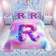 thumbnail image 2 of meiyoeat Flower Butterfly R Initial Rainbow Full Size Comforter Sets, Watercolor Galaxy Stars Bedding Comforter Set for Girls, Colorful Star Reversible, 3 Pieces, 1 Comforter and 2 Pillowcases, 2 of 6