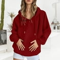 thumbnail image 2 of Hoodie Womens Sweatshirt Oversized Women Casual Lightweight Daily Cropped Women's Pullover Solid Color Raglan Sleeve Comfortable Warm Hooded Jacket For Everyday Wear, 2 of 7