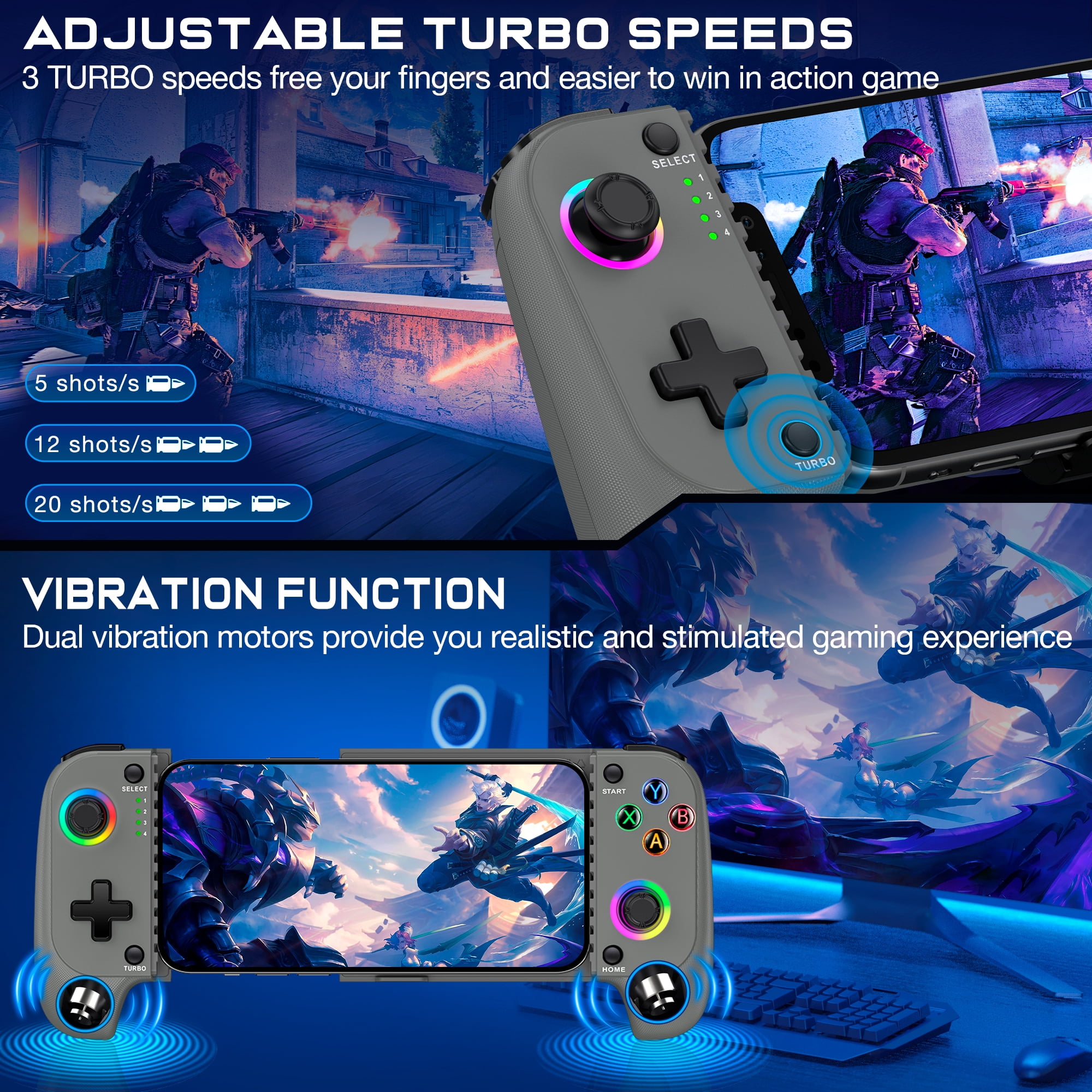 QQV Wireless Mobile Gaming Controller, Compatible with Android & iOS Phones