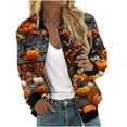 thumbnail image 2 of WXLWZYWL Womens Halloween Bomber Jacket Funny Spooky Ladies Coat Ghost Floral Graphic Cardigan Zip Up Long Sleeve Dressy Tops Moto Biker Windbreaker, 2 of 5