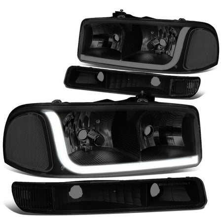 - For 1999 to 2007 GMC Sierra 1500 2500 3500 / Yukon LED DRL Light Bar Headlight+Bumper Lamp Black Housing Smoked Lens Clear Side 00 01 02 03 04 05 06 4Pcs