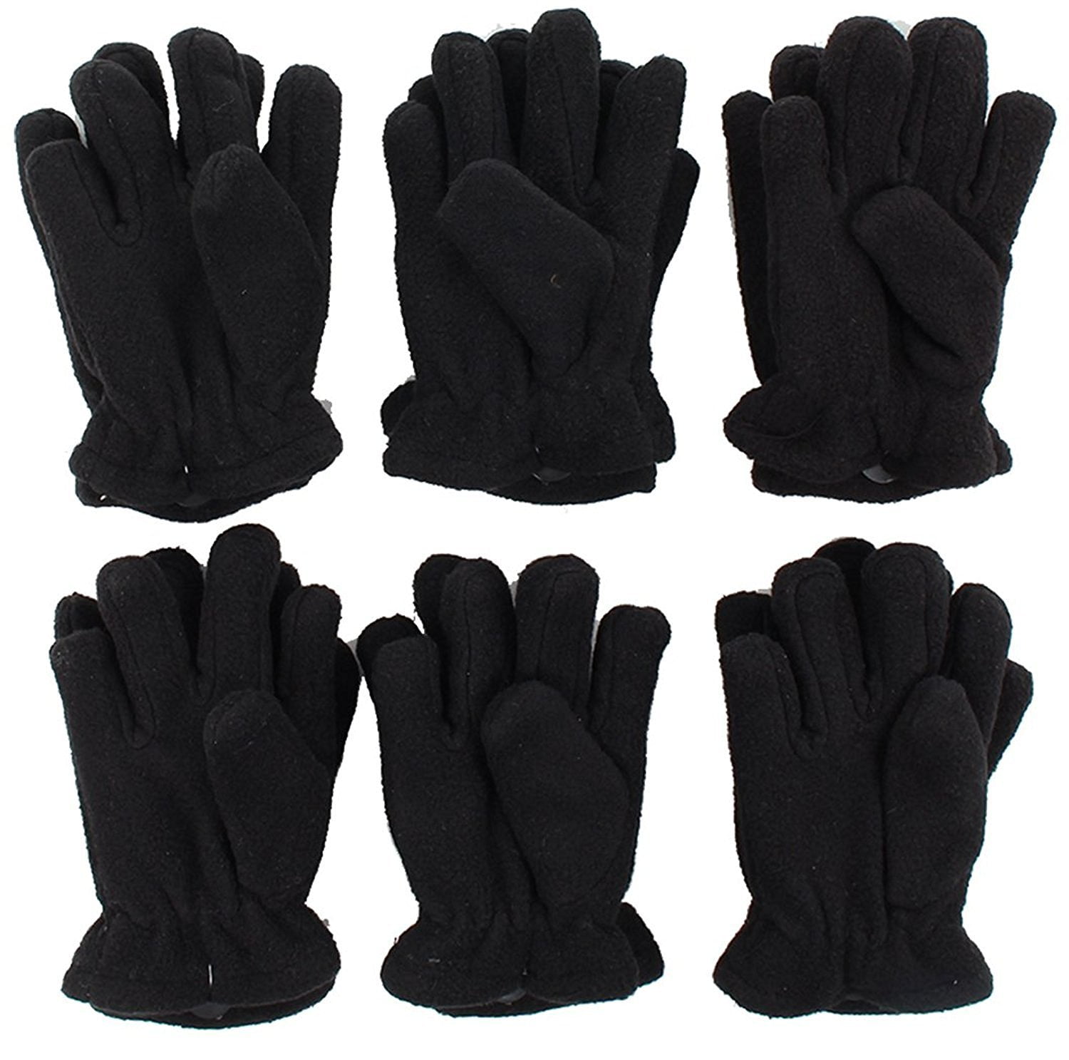 Toddler / Kids Soft And Warm Fleece Lined Gloves 6Pack (Black 56Y
