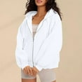 thumbnail image 5 of Chiccall Hoodies for Women Full Zip Up Cropped Sweatshirts Jackets Lace Stitching Fashion Outfits Winter Clothes White L, 5 of 8