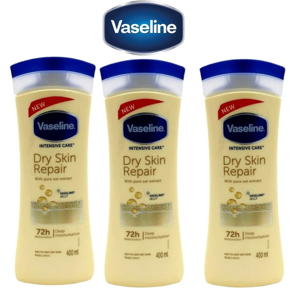 Vaseline Dry Skin Repair Lotion with Pure Oat Extract 400 ml/ 13.5 oz oz Each, Pack of 3