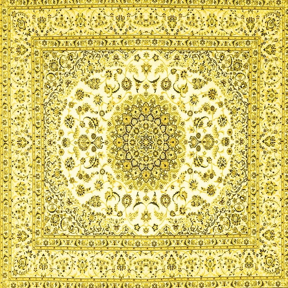 Ahgly Company Machine Washable Indoor Square Medallion Yellow Traditional Area Rugs, 7' Square