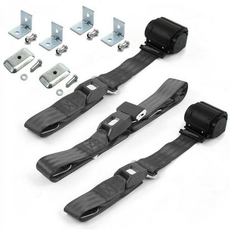Standard 2 Point Charcoal Retractable Bench Seat Belt Kit with Bracketry for 1985-1992 Jeep Comanche - 3 Belts