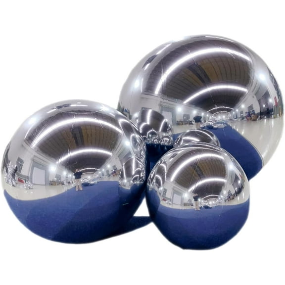 Silver Inflatable Mirror Ball Set - Sealed Shinny Balls Reusable Giant Mirror Balloon Sealed Disco Sphere For Wedding Nightclub Party Stage Hanging Decoration(3pcs1pack)