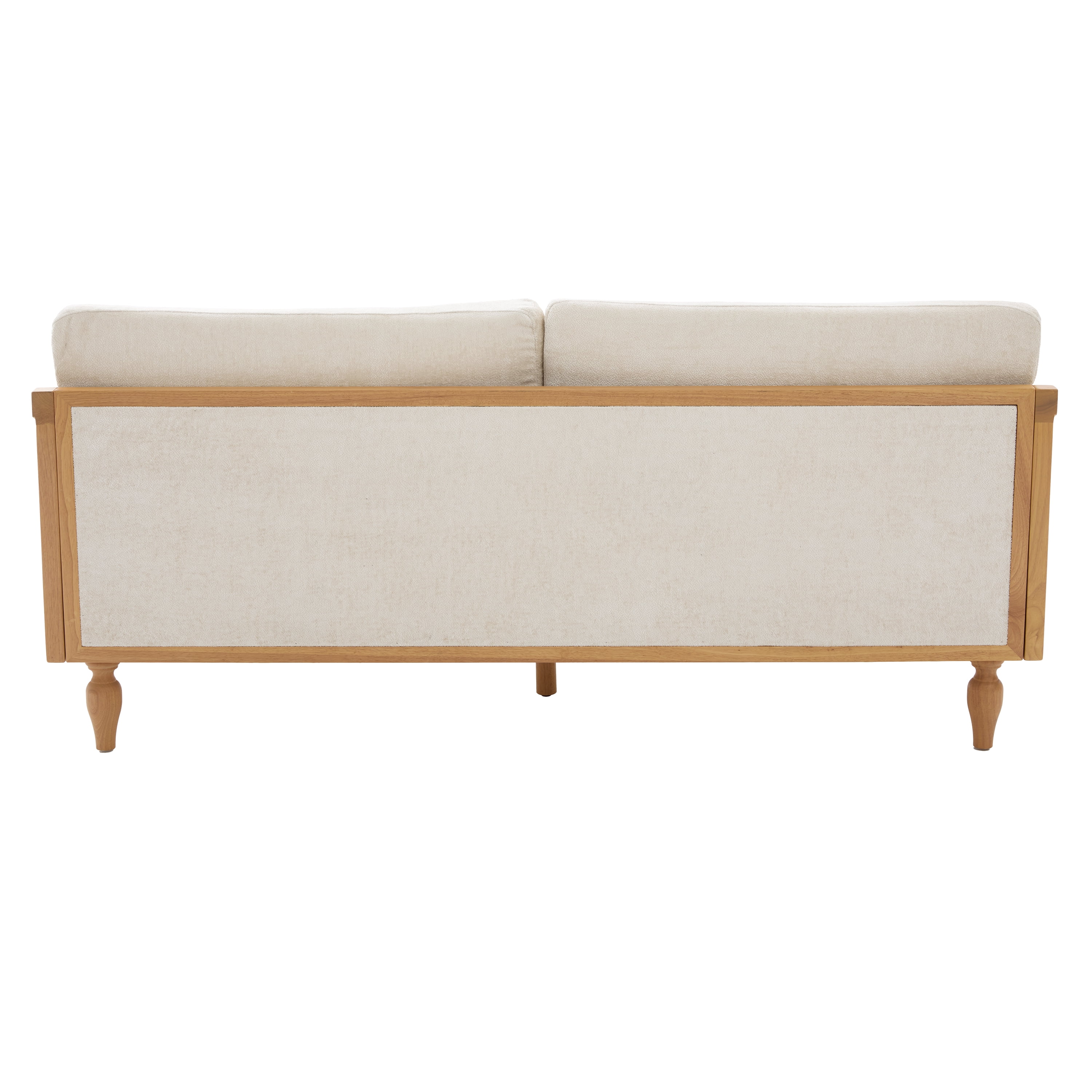 Mid-Century 3-Seater Sofa with Rattan Armrests and Wooden Legs, Chenille Fabric Couch for Living Room and Small Spaces, Black