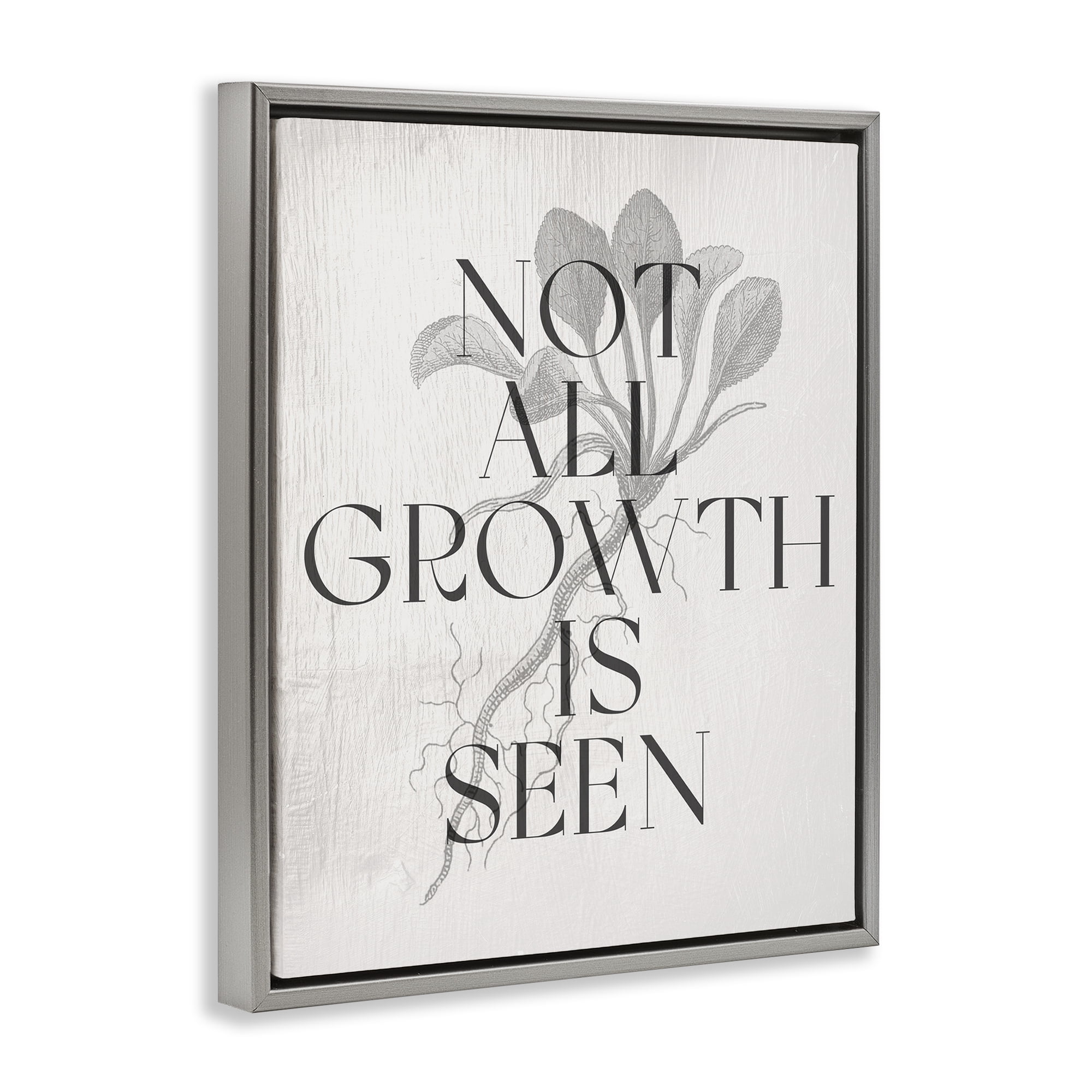 Stupell Industries Not All Growth Is Seen Plants & Flowers Painting Gray Floater Framed Canvas Art Print Wall Art, 17 x 21