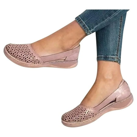 

Juebong Women Summer Fashion Casual Sandals Casual Flat Solid Color Loophole Shoes pink Size 4