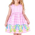 thumbnail image 1 of Robe Fille Rose Rayée Papillon Col en V Nœud Papillon 4 Ans, 1 of 6
