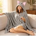 thumbnail image 2 of Wearable Blanket Hoodie Gray Warm Flannel Blanket with Sleeves Hoodie for Mom, Girlfriend, Wife, , Sister - for Christmas(Gray ), 2 of 6