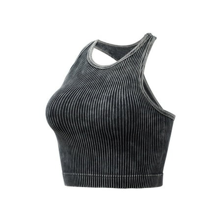 TrendVibe365 Sports Bras for Women Large Bust Ribbed Knit Wirefree Push up No Show Bralettes Padded High Neck Racerback Halter Wide Strap Support Longline Corset Top Full Coverage Comfy Lingerie