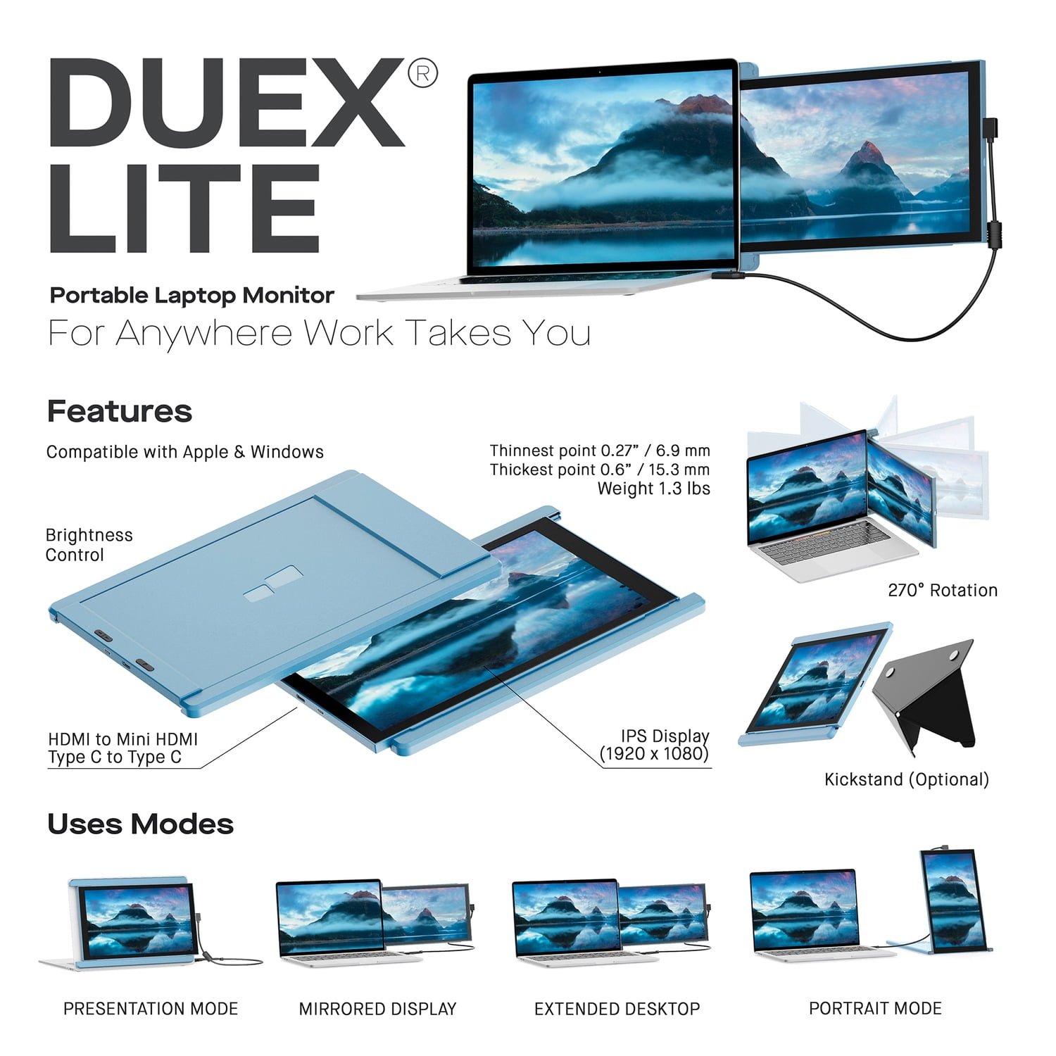 MP 101-1005P07 DUEX Lite 12.5-In. IPS LCD Slide-Out Display for Laptops (Sky Blue)