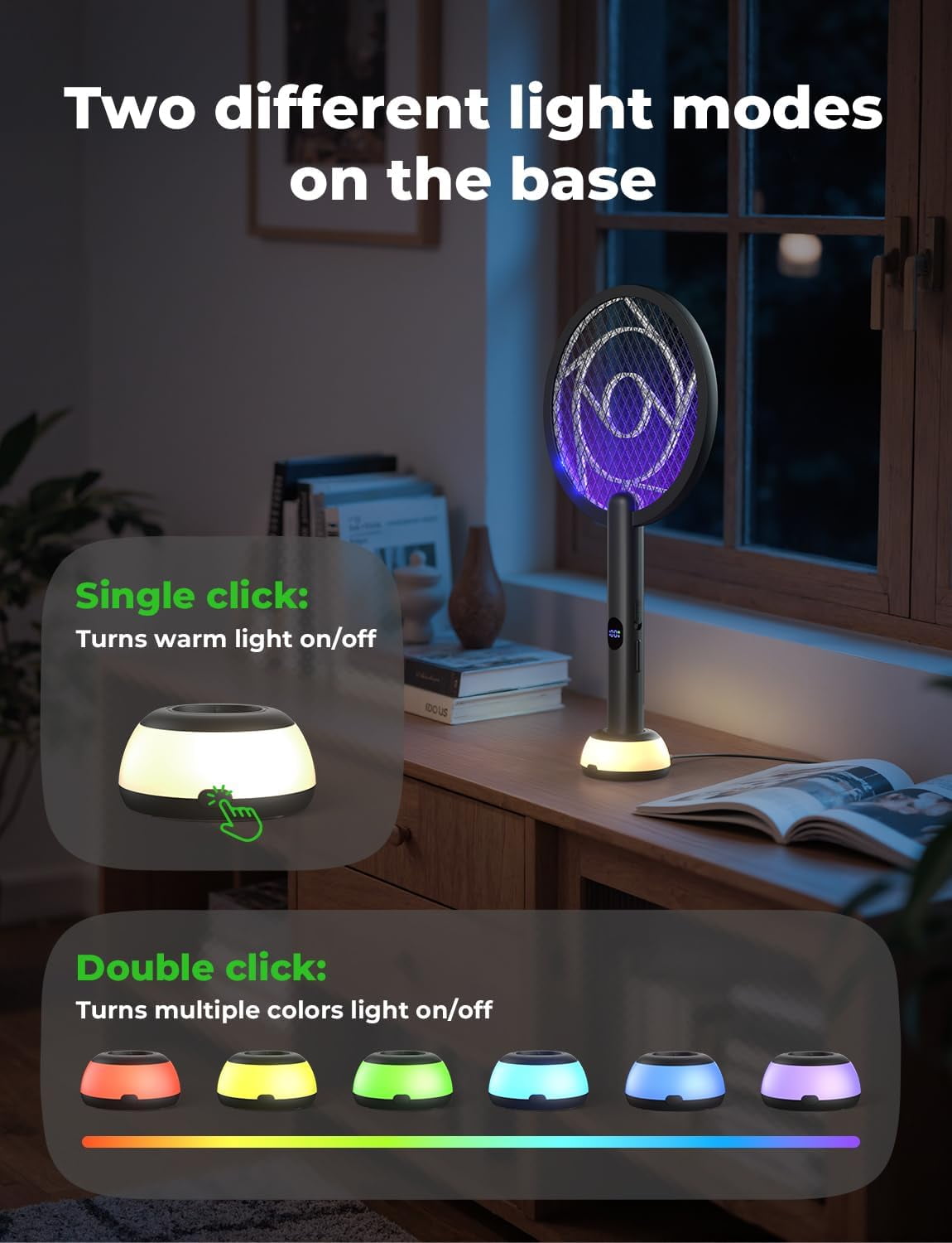 Electric Fly Swatter Bug Zapper Racket 4000V LED Screen Dual Modes Rechargeable for Indoor Home Office Backyard Patio Camping (Black)
