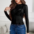 thumbnail image 3 of Womens Lace Long Sleeve Mesh Tops Mock Neck Sheer Blouse Sexy See Through Floral Layering Tee Shirt, 3 of 6