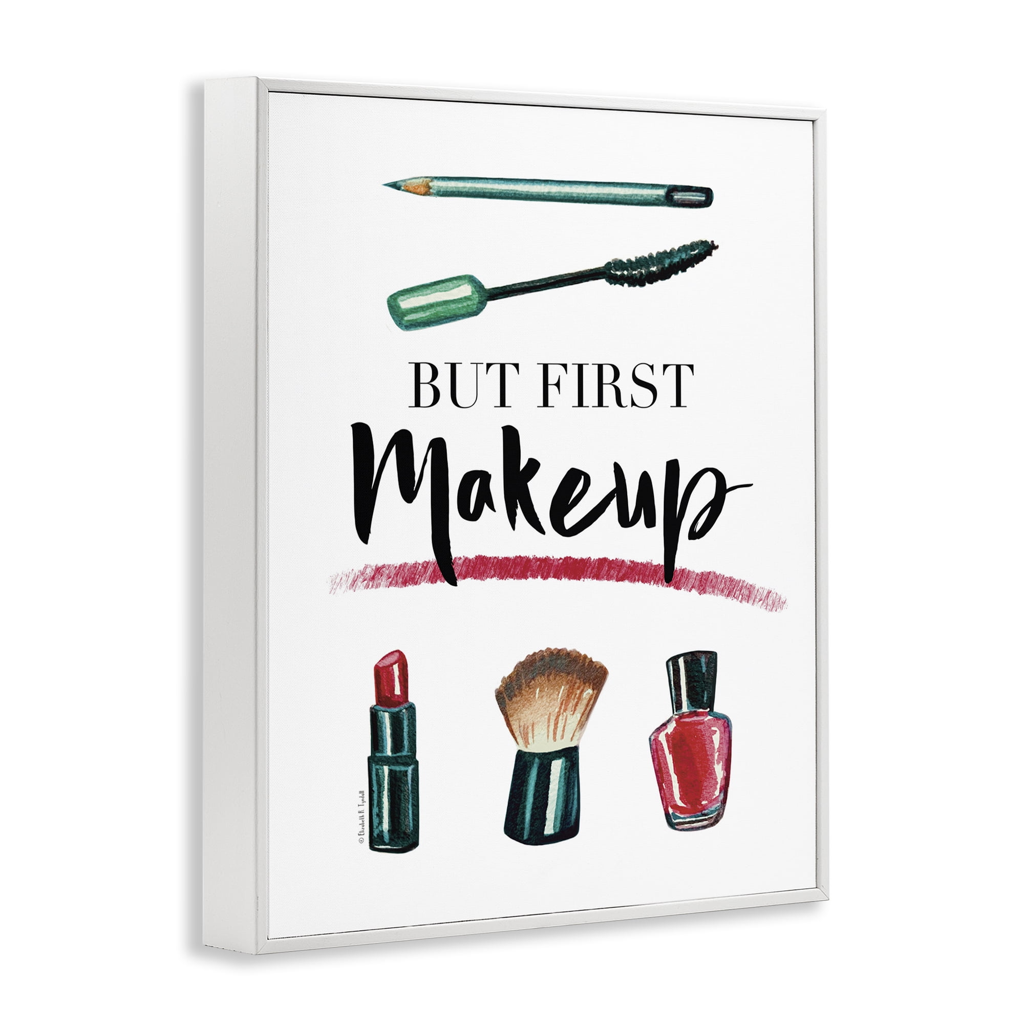 Stupell Industries But First Makeup Beauty & Fashion Painting White Framed Art Print Wall Art, 16 x 20