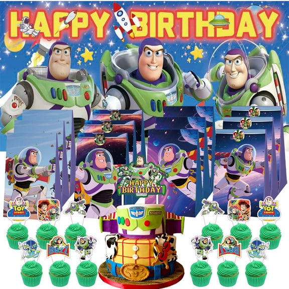 Buzz Lightyear Goodie Bags Treat Candy Decorations Party Favor Supplies Birthday Cake Topper Backdrop Banner