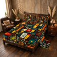 thumbnail image 2 of Manfei African Abstract Queen Sheets, Tribal Queen Sheet Sets, Multicolor and Black, Black Reversible 4 Pieces1 Flat Sheet + 1 Fitted Sheet + 2 Pillowcases, 2 of 6