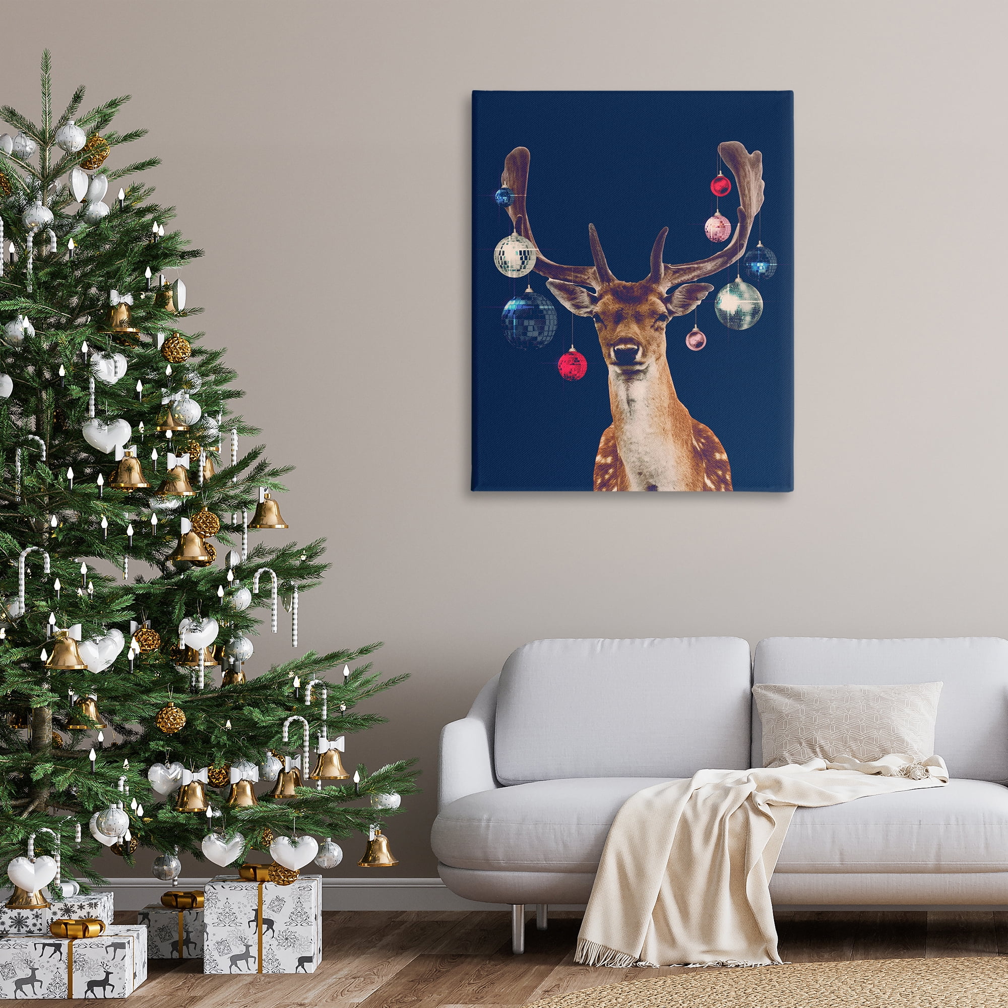 Stupell Industries Deer with Dazzling Ornaments Holiday Painting Gallery Wrapped Canvas Art Print Wall Art, 36 x 48