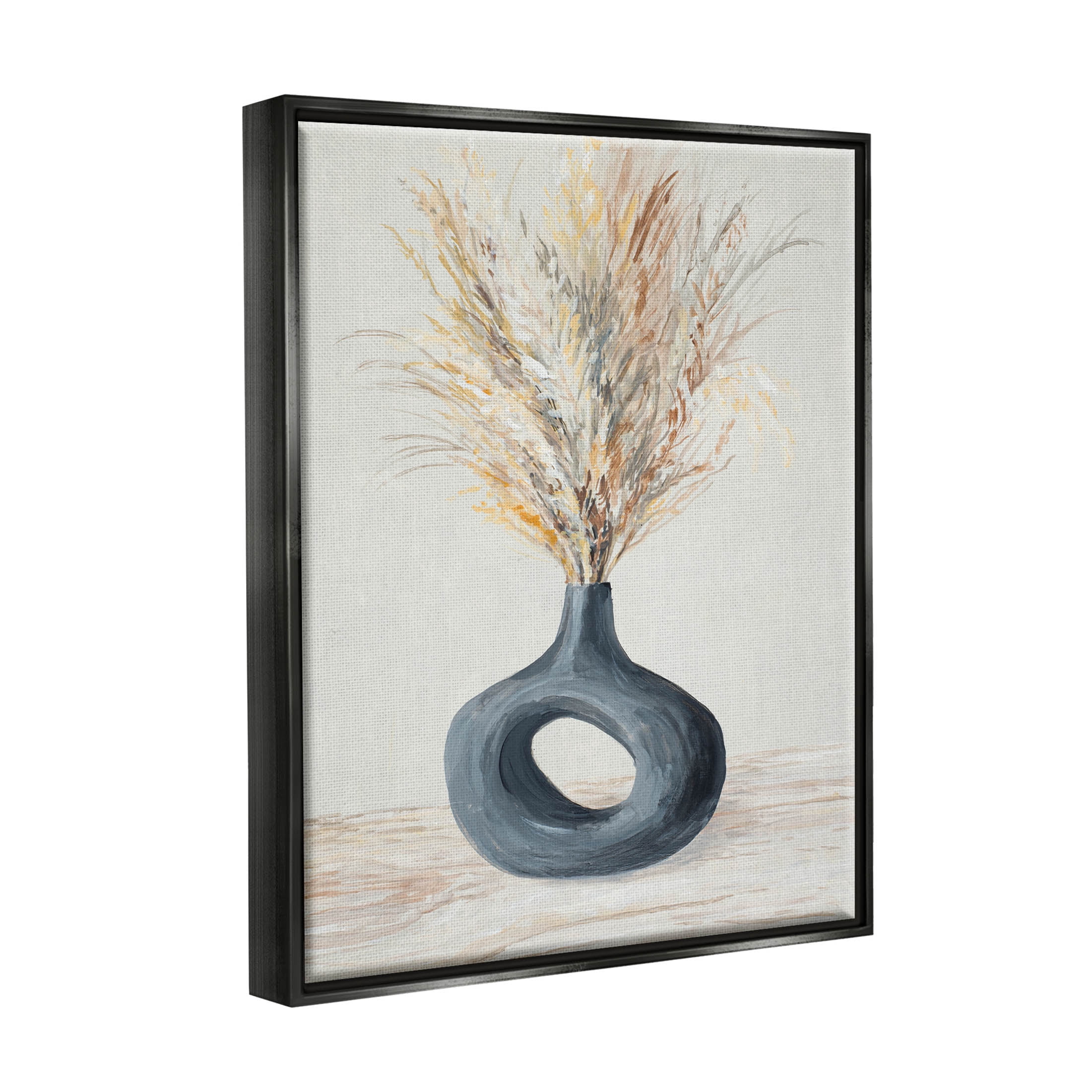 Stupell Industries Country Grain Modern Vase Painting Jet Black Floating Framed Canvas Print Wall Art, Design by Lanie Loreth