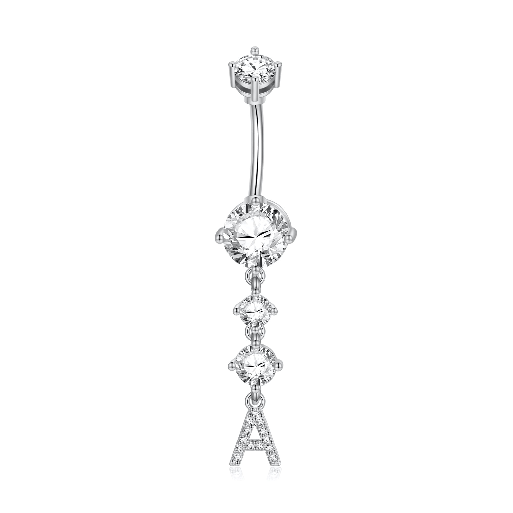 TINGN 14G Belly Button Rings Dangle with Initials Silver Plated Round