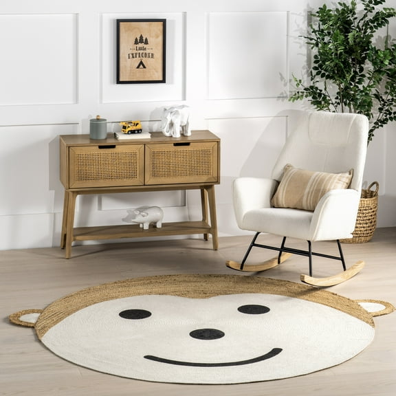 nuLOOM Weylyn Monkey Handwoven Kids Jute Area Rug, 4', Round, Weylyn Ivory