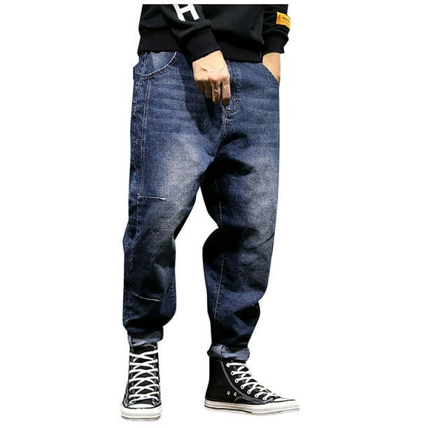 XZNGL Mens Jeans Stretch Mens and Winter Leisure New Fashion Loose Stretch  Harlan Beamed Jeans Mens Winter Pants Stretch Jeans Men 