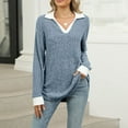 thumbnail image 7 of DAFPZW Women's Contrast Collared Shirts Casual Long Sleeve Ribbed Fall Tops Lightweight Tunic Sweaters, 7 of 7