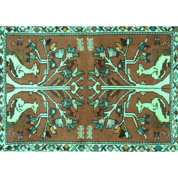 Ahgly Company Machine Washable Indoor Rectangle Persian Turquoise Blue Traditional Area Rugs, 5' x 7'