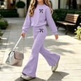 thumbnail image 6 of Girls Graphic Outfits Set Casual Cute Long Sleeve Warm Kids Sweatshirt and Flare Sweatpants Fall Clothes Purple 5-14, 6 of 8