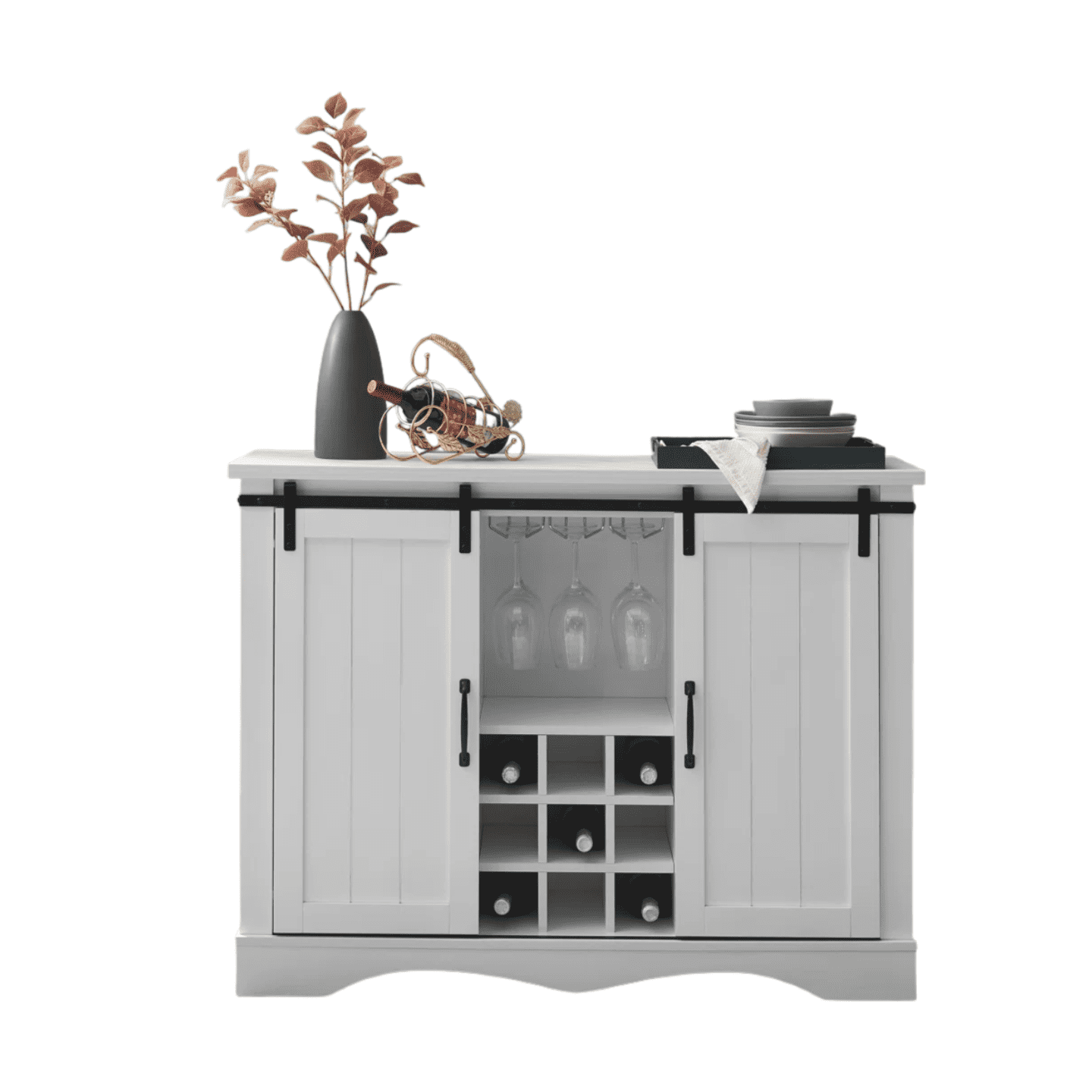 47" Rustic Wine Cabinet with Sliding Barn Doors,White
