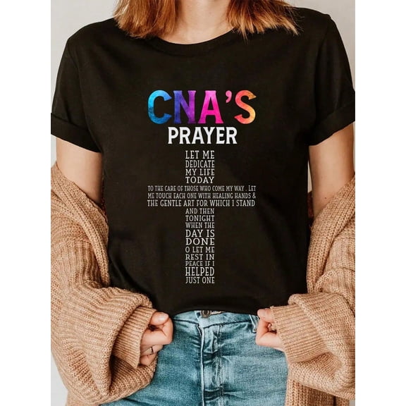 CNA Certified Nursing Assistant Gifts CNAs Prayer T-Shirt Casual Short Sleeve Shirt