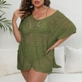 thumbnail image 2 of Penkiiy Swimsuit Cover Ups for Women, V Neck Hollow Out Swim Coverup Crochet Chiffon Summer Beach Cover Up Dress Free Size Army Green, 2 of 6