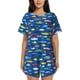 thumbnail image 1 of Balery Submarines And Whales Conjunto de Pijama para Mujer con Estampado, Dos Piezas de Manga Corta y Shorts, Ropa de Dormir Suave con Cuello Redondo y Bolsillos-4X-Large, 1 of 6