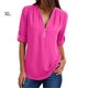 thumbnail image 1 of Qarigey - Camisa de manga corta con cuello en V para mujer con cremallera decorativa Prendas para la parte del cuerpo Rosa roja SG, 1 of 2