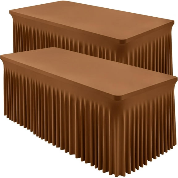 2 Packs Brown Spandex Tableclothes for 6 Foot Rectangle Table, Spandex Table Covers 6FT Stretch Table Skirts Rectangle Wrinkle Free Fitted Tablecover for Event, Wedding, Banquet & Parties
