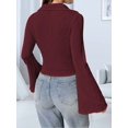 thumbnail image 6 of Women'S Casual Long Bell Sleeve Button Down Blouse Lettuce Collar Shirt Work Blouse Wine Red M, 6 of 7