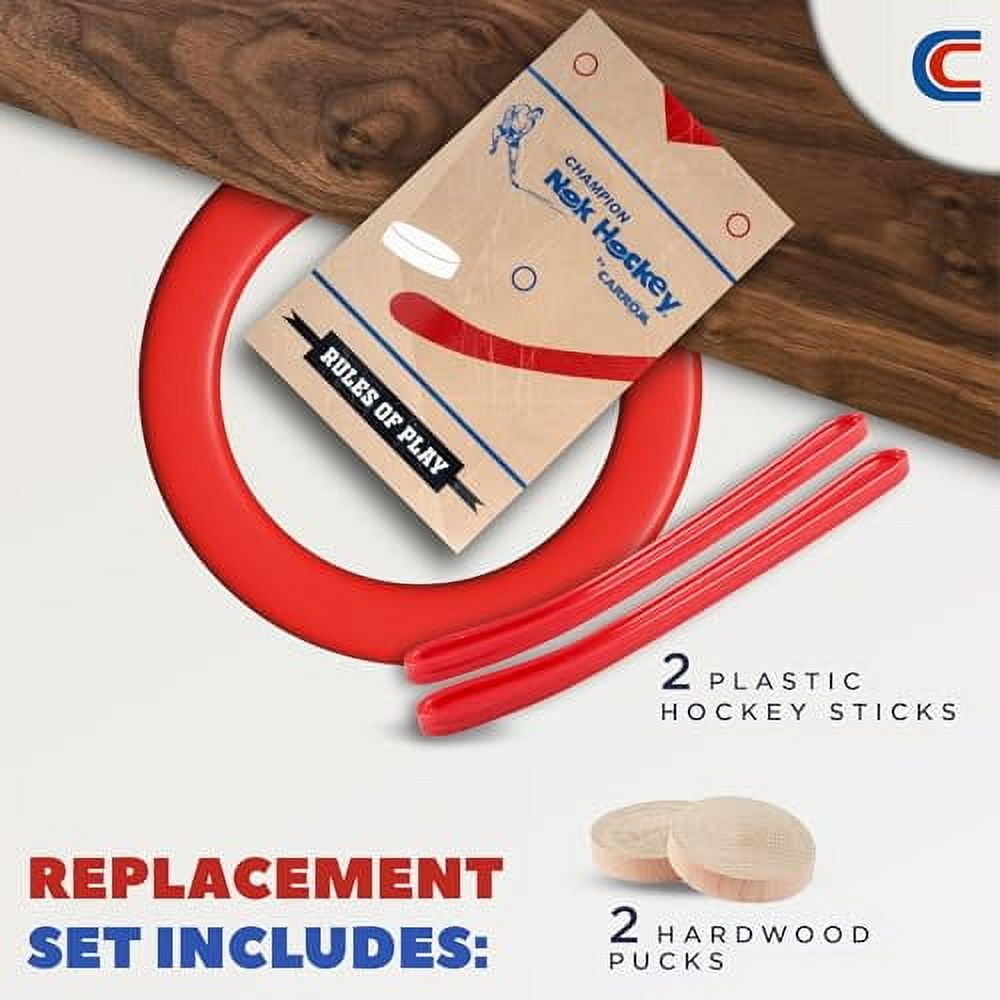 Carrom Champion Nok Hockey Game Equipment Set with 2 Mini Hockey Sticks & 2 Wooden Pucks for Your Family Board Games
