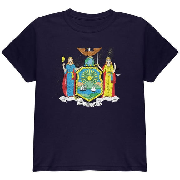 Born and Raised New York State Flag Youth T Shirt Navy YSM