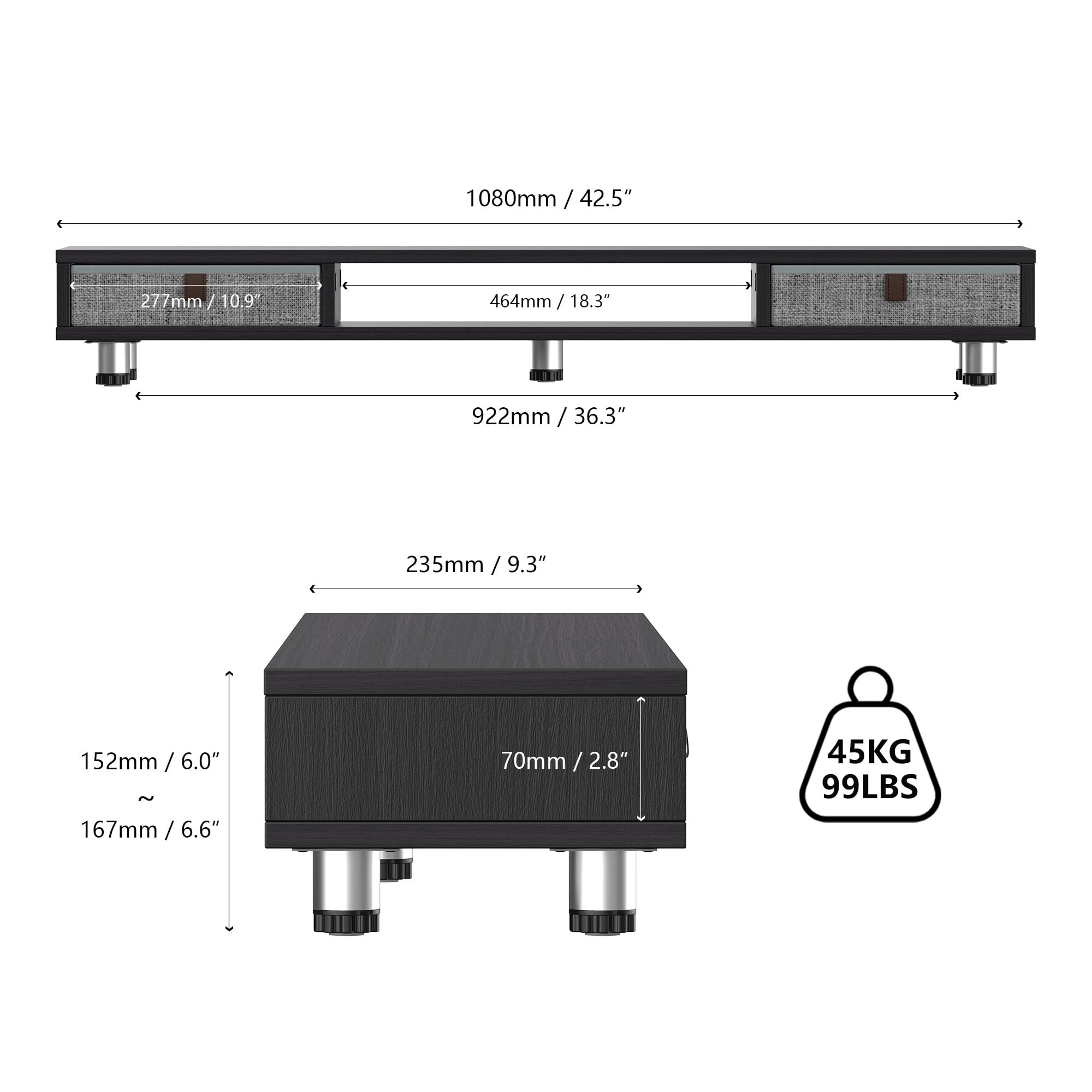 Fenge Monitor Stand, Dual Monitor Stand with 2 Drawers