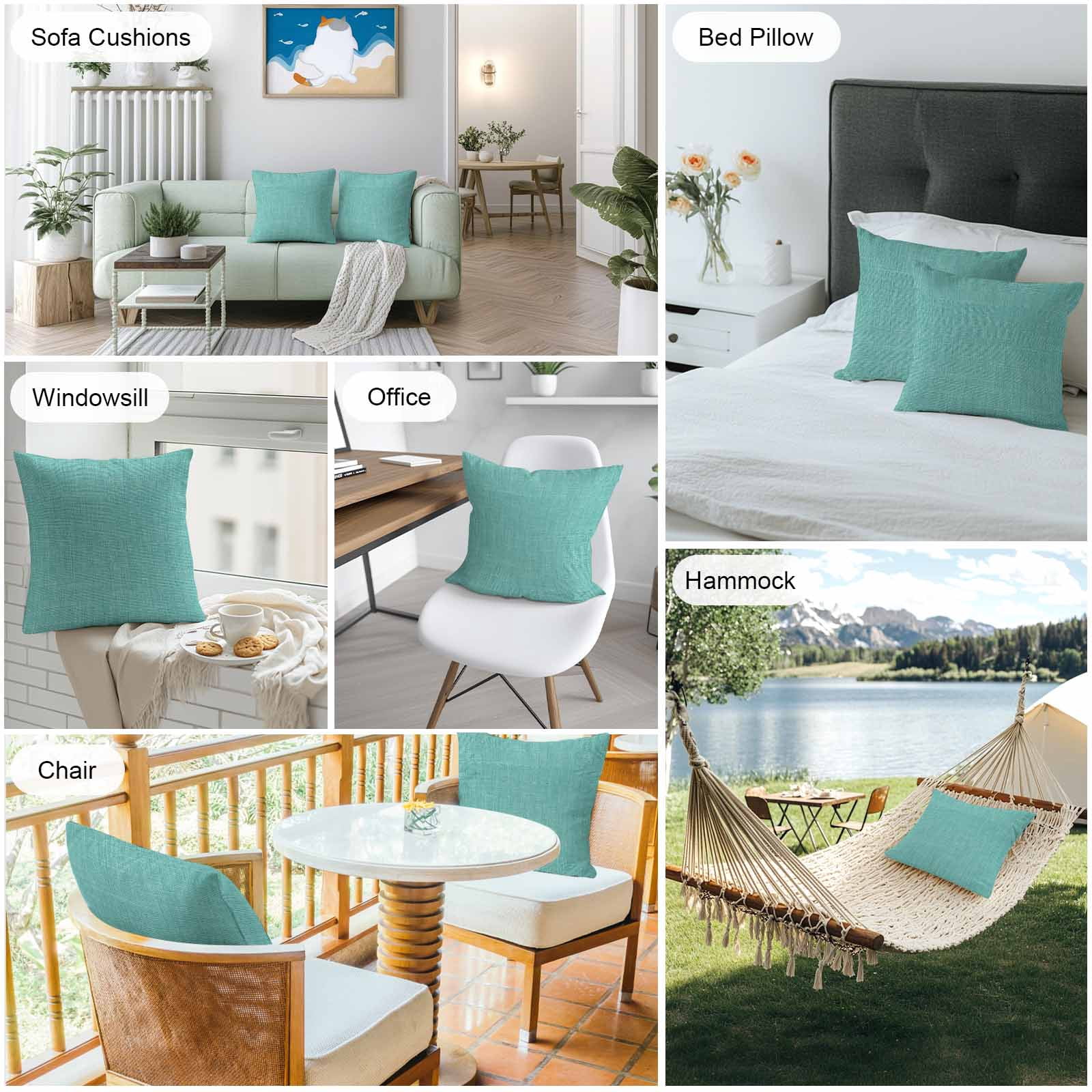 Teal Throw Pillow Covers 20x20 Inch Set of 2, Farmhouse Burlap Solid Green Color Modern Linen Texture Waterproof Outdoor Pillow Covers, Decorative Cushion Pillowcases for Couch, Sofa, Bed, Patio