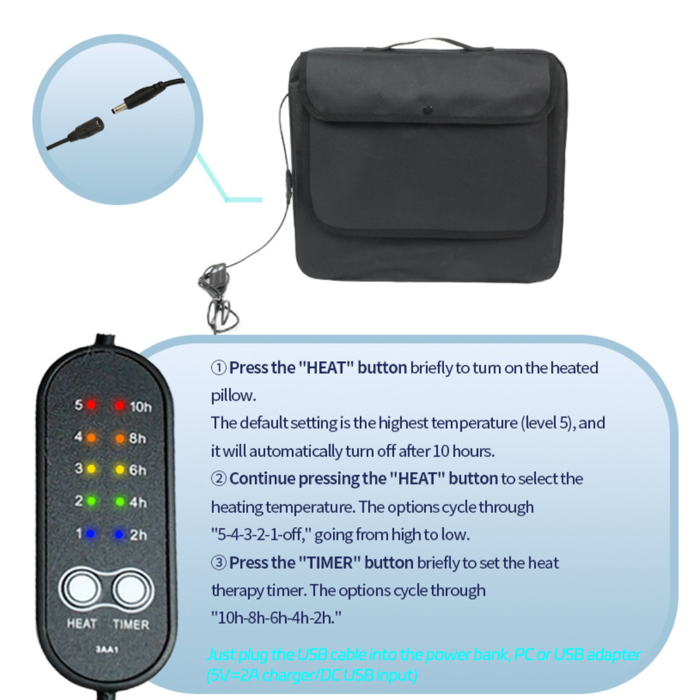 Wiher Portable Heated Seat Cushion,  USB Foldable 0utdoor Heated Seat Cushion with Large Pocket and Handle 5 Temperature Settings Timer for Camping Car Stadium Stand Fishing,Black