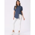 thumbnail image 3 of DARING DIVA Women's Denim Tops Short Puff Sleeve Collared Button Up Shirt S Deep Blue, 3 of 6