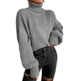 thumbnail image 1 of Suéter de cuello alto suelto de punto de manga larga con hombros descubiertos a la moda de otoño e invierno para mujer, 1 of 6