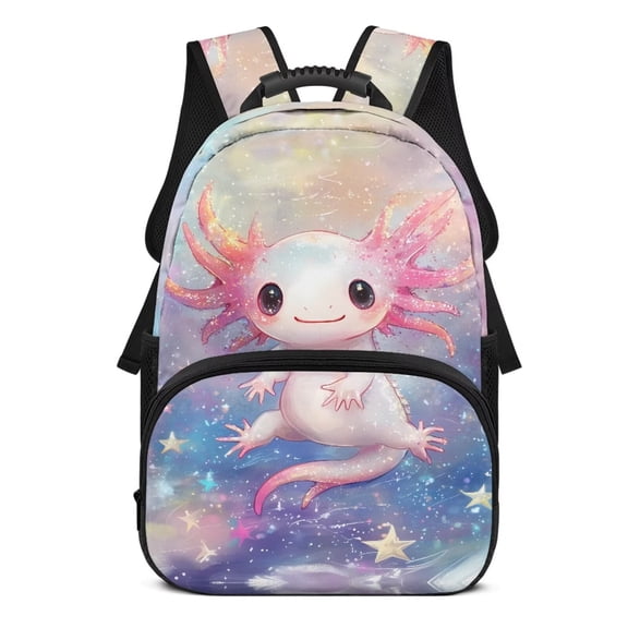 Pzuqiu Galaxy Star Axolotl Kids Backpack for Students Ages 6-18 Cute 17 Inch Large Capacity Scholbag for Preschool Elementary Middle High School Back to School Travel Use