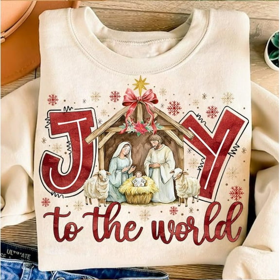 Joy To The World Sweater, Nativity Scene Oh Holy Night Coquette Baby Jesus Christmas Sweatshirt