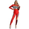 thumbnail image 2 of TiaoBug Womens Race Car Driver Long Sleeve Jumpsuit Catsuit Full Bodysuit Halloween Racer Jumper Costume Red S, 2 of 7