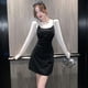 thumbnail image 5 of Tiro + en stock traje Otoño Nuevo Retro chica caliente plisado vestido de tirantes todo partido camisa de manga larga, 5 of 5