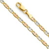 Solid 14k White Yellow and Rose Three Color Gold 2.6MM Valentina Star Diamond-Cut Chain Necklace With - 20 Inches